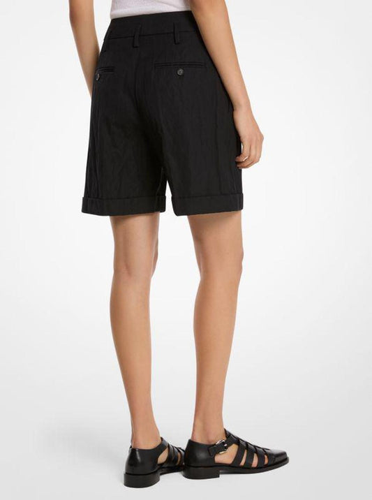 Crushed Cotton Gabardine Cuffed Shorts