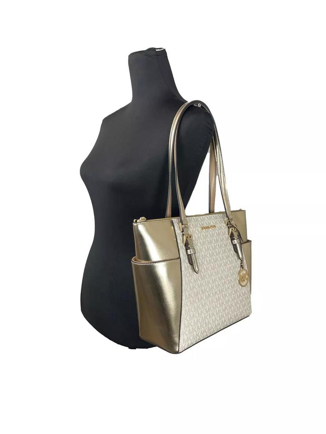 Charlotte Large Leather Top Zip Tote Bag Purse Women's gold
