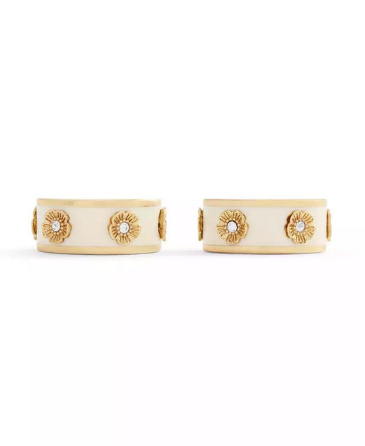 Signature Faux Stone Tea Rose Enamel Huggie Hoop Earrings
