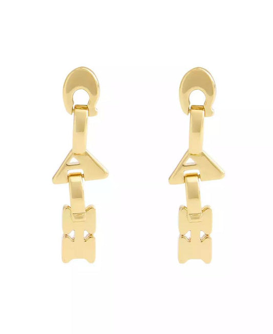 Gold Jumbled Signature Logo Link Linear Earrings