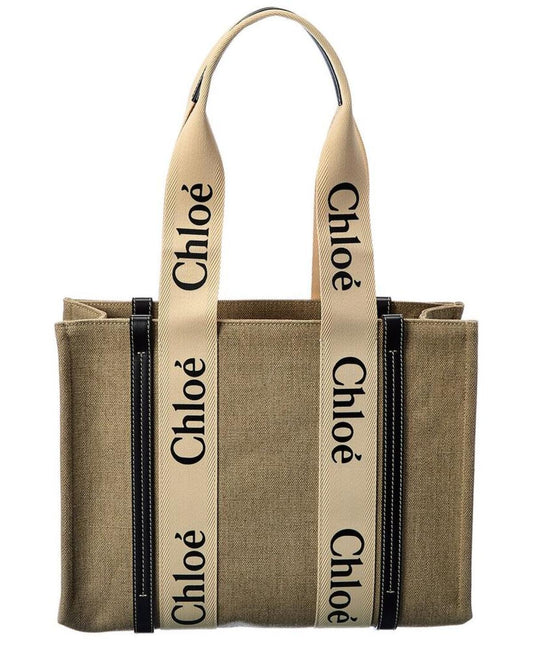 Chloé Woody Medium Canvas & Leather Tote