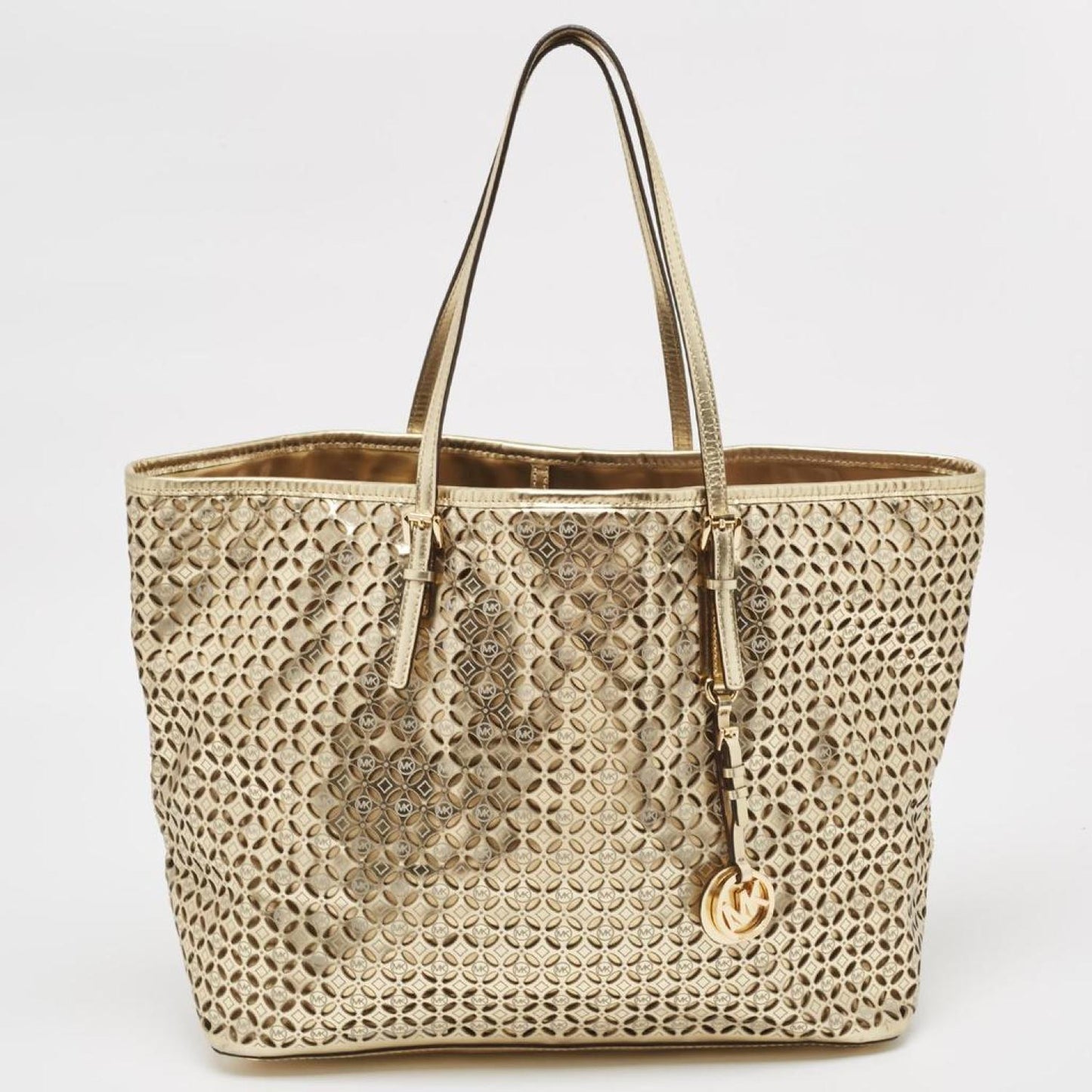Michael Michael Kors Gold Laser Cut Leather Jet Set Travel Tote