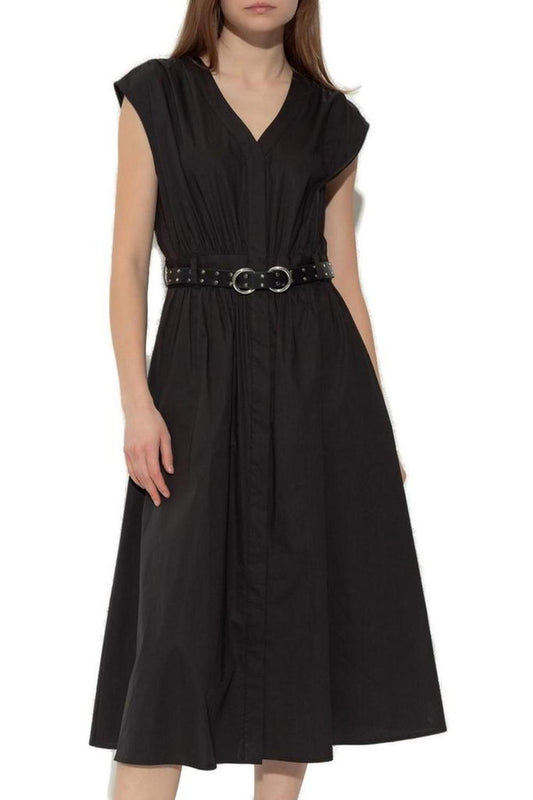 Michael Michael Kors Stretched Poplin Belted Midi Dress