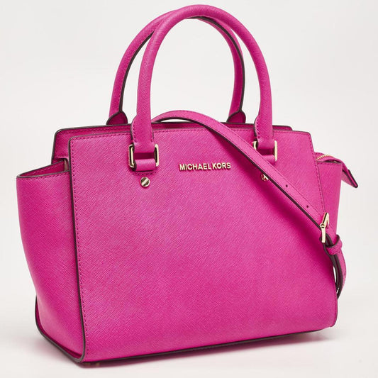 Michael Kors Magenta Saffiano Leather Medium Selma Tote
