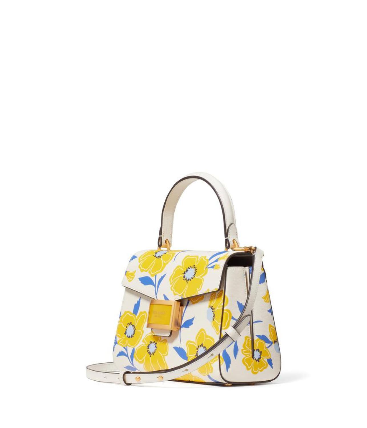 Katy Sunshine Floral Textured Leather Small Top Handle