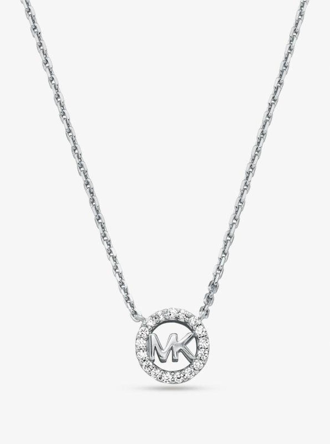 Fulton Precious-Metal Plated Sterling Silver Pavé Logo Charm Necklace