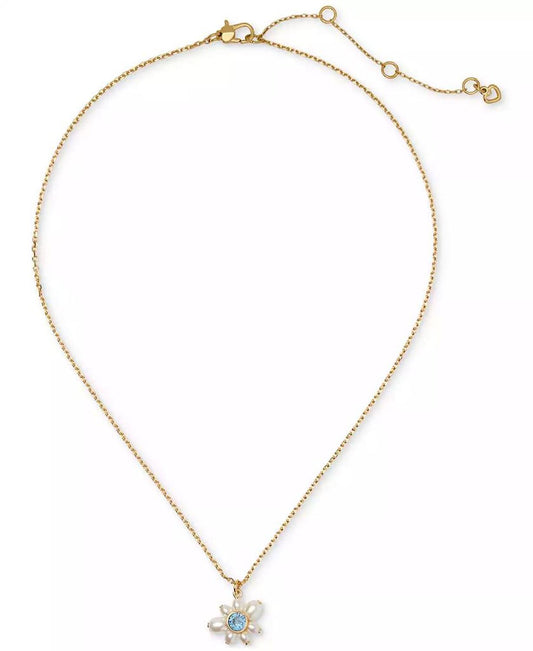 Gold-Tone Cubic Zirconia & Imitation Pearl Flower Pendant Necklace, 16" + 3" extender