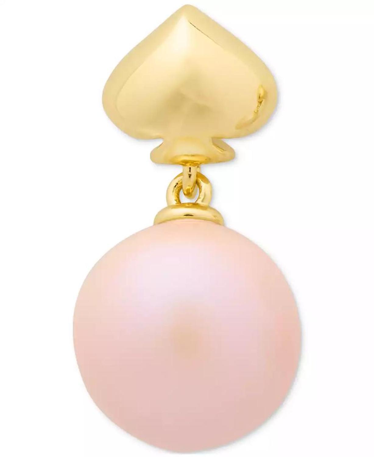 Gold-Tone Spade & Imitation Pearl Drop Earrings