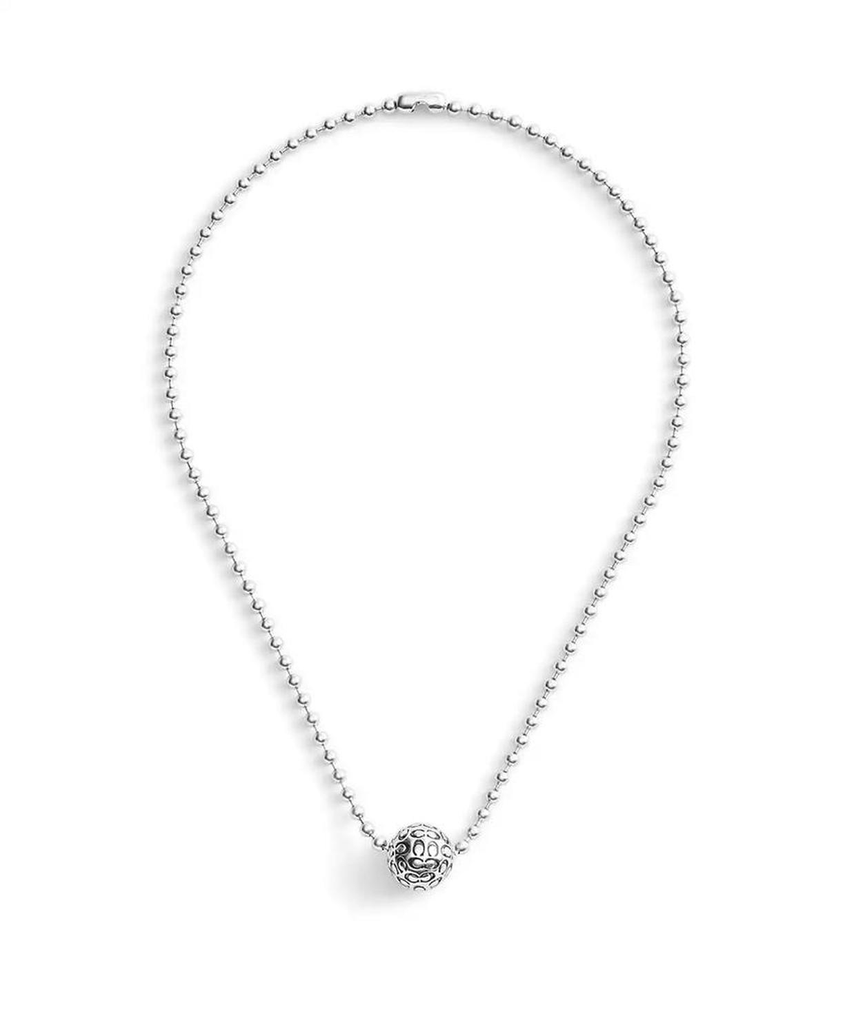 Rhodium Signature Quilted Orb Pendant Necklace