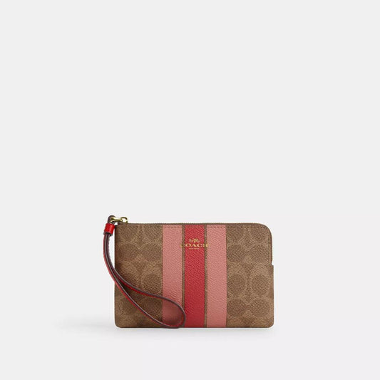 Corner Zip Wristlet In Signature Canvas With Stripe