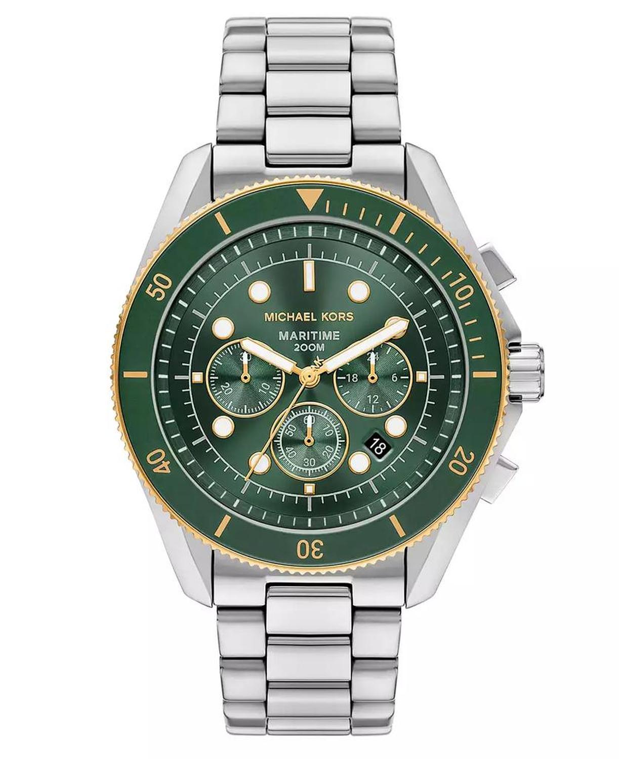 Men's Maritime Chronograph Silver-Tone Stainless Steel Watch, 45mm