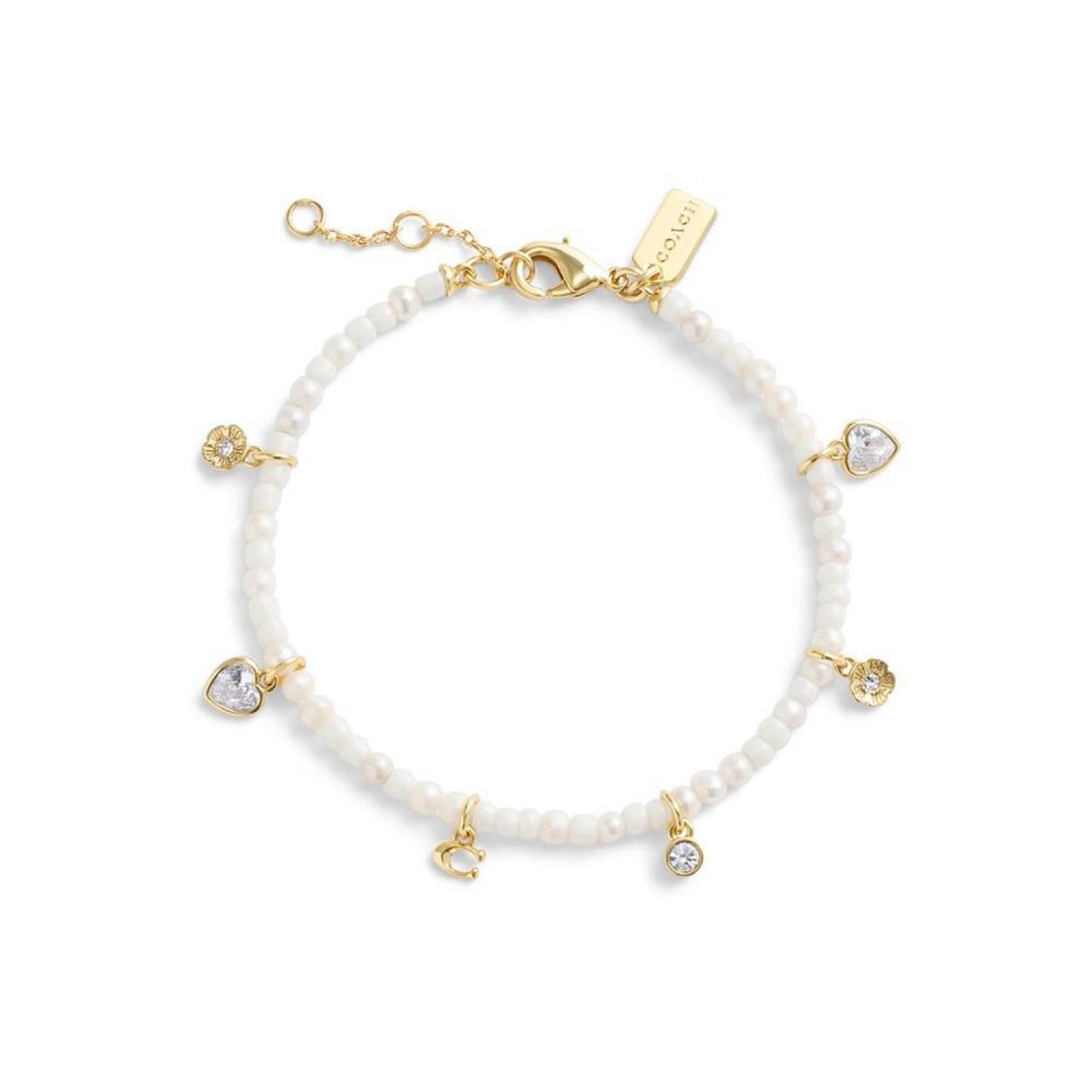 Faux Stone Signature Charm Imitation Pearl Bracelet
