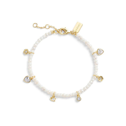 Faux Stone Signature Charm Imitation Pearl Bracelet