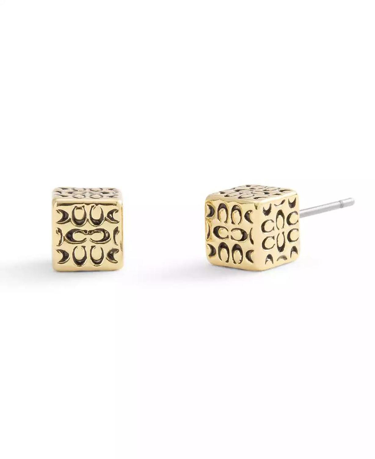Gold Signature Quilted Cube Stud Earrings