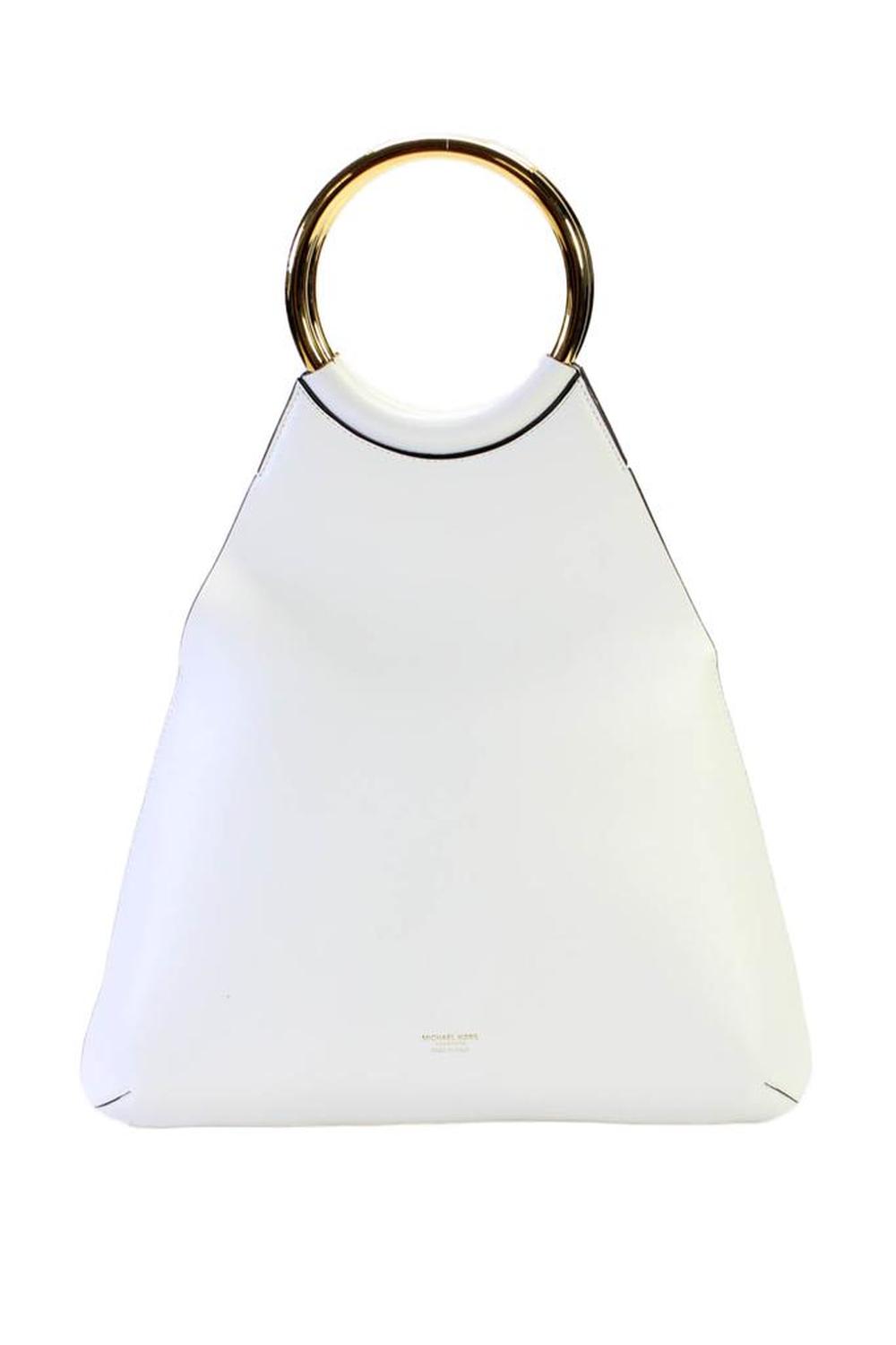Michael Kors Collection Ursula Womens Leather Gold Tone Magnet Shoulder Handbag White