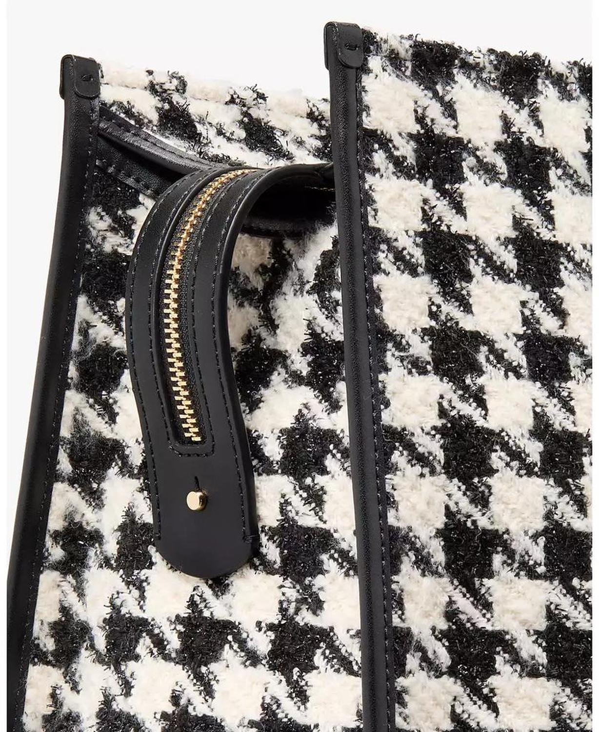Women's Manhattan Houndstooth Tweed Large Market Tote Bag