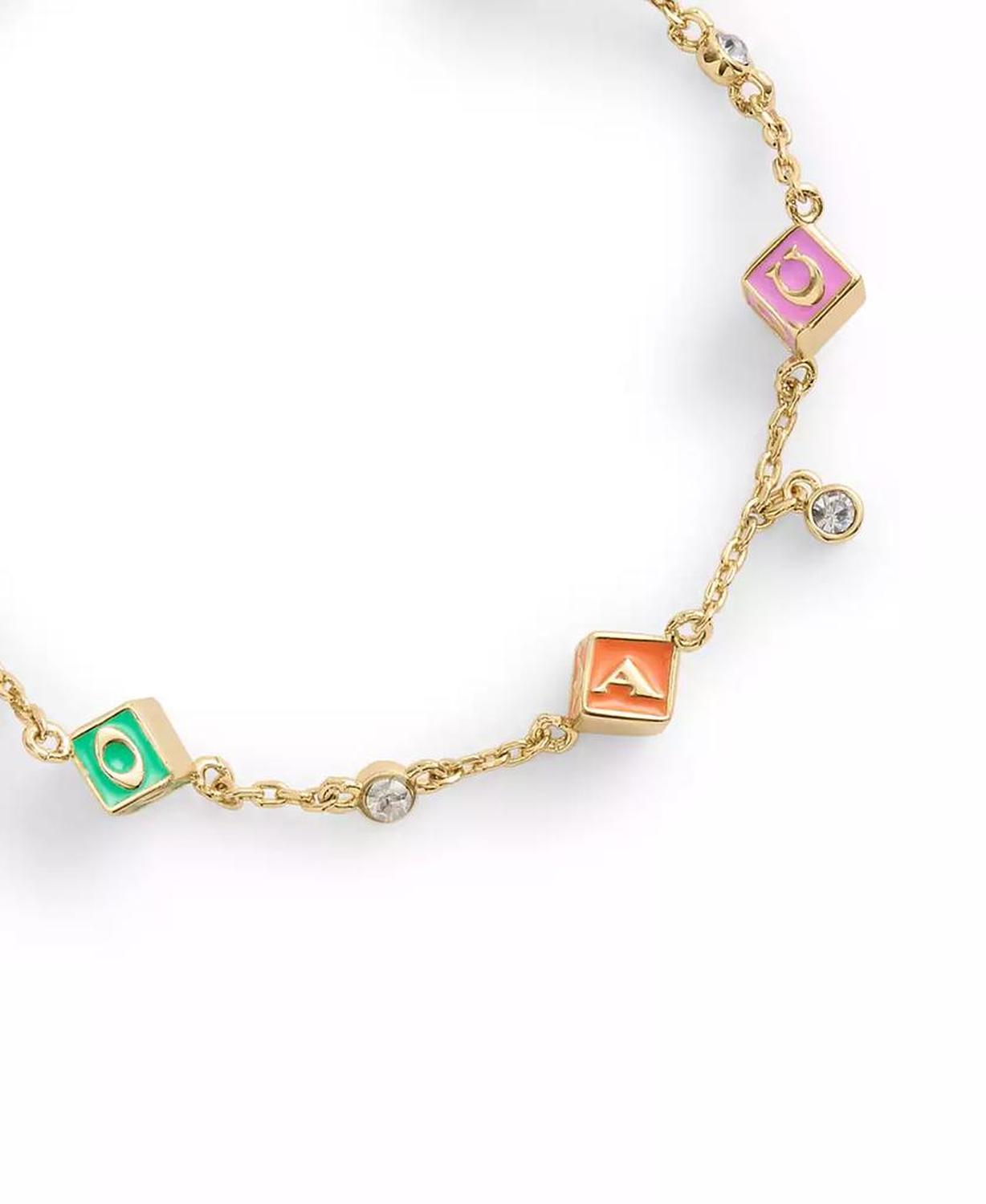 Faux Stone Signature Logo Enamel Cube Strand Bracelet
