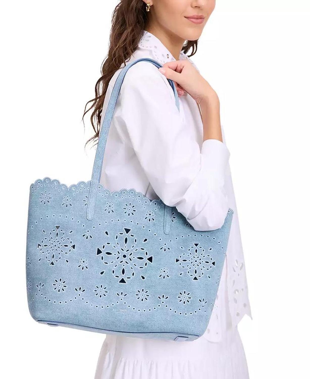 Do It All Spade Flower Perforated Denim Large Tote Bag