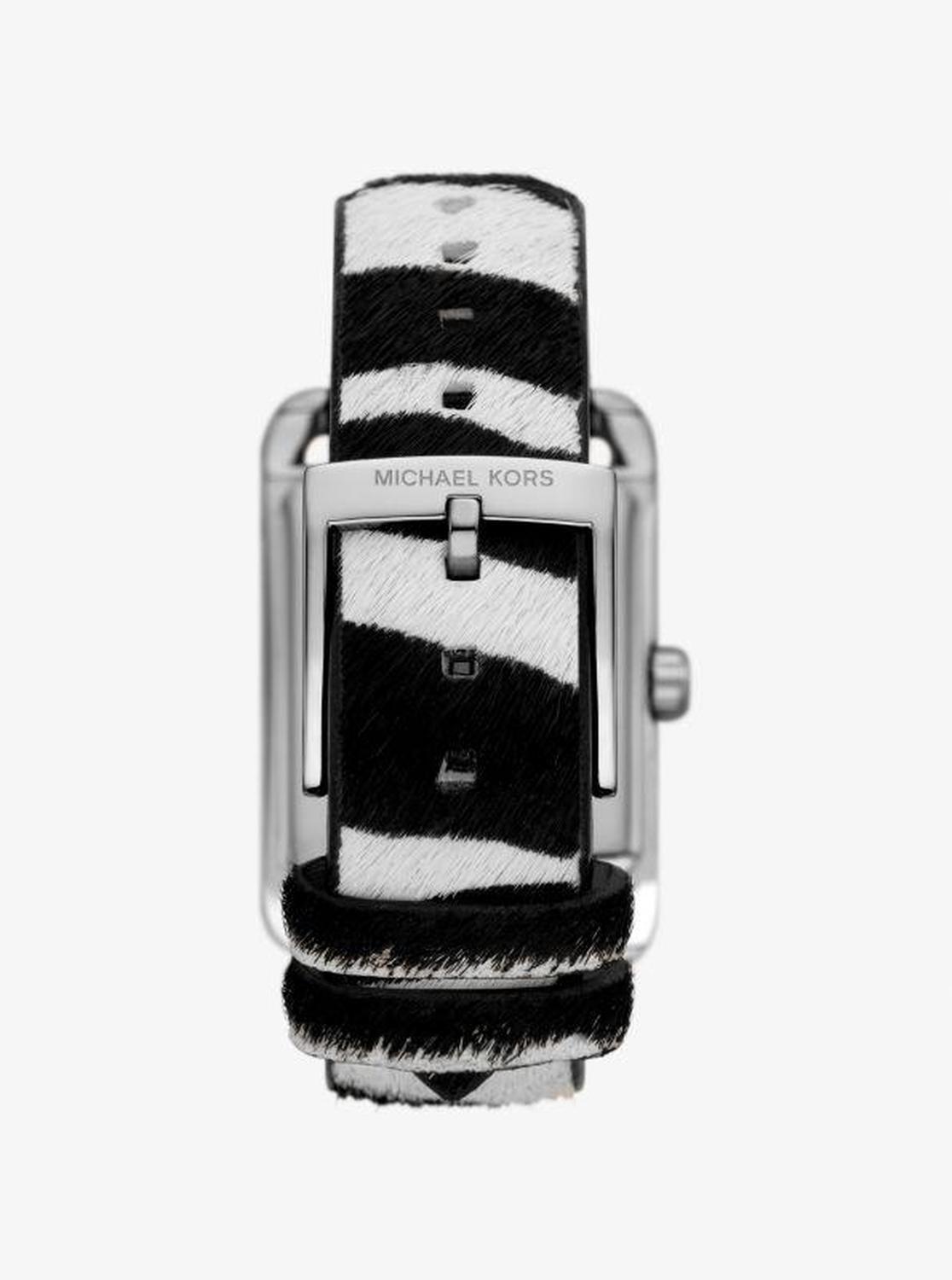 Monroe Silver-Tone and Zebra Print Calf Hair Watch