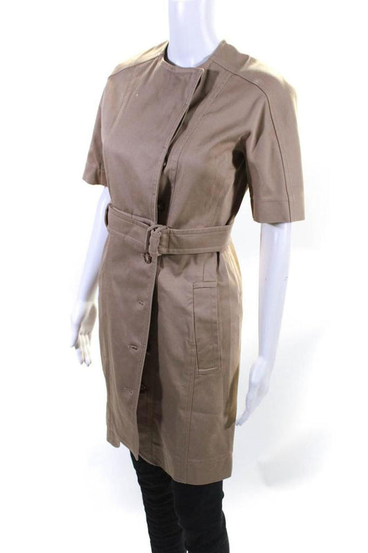 Sportmax Womens Cotton Button Up Belted Short Sleeve Coat Jacket Khaki