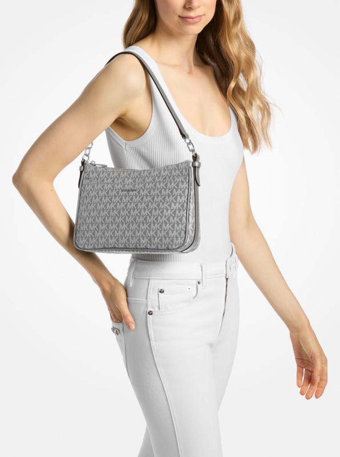 Jet Set Medium Signature Logo Print Woven Pochette Crossbody Bag