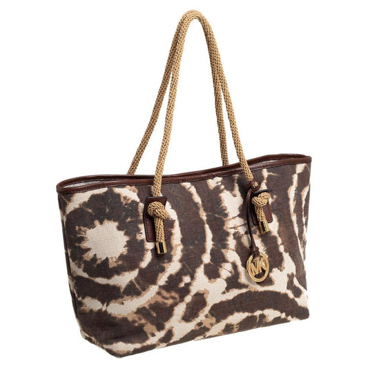 Michael Michael Kors Brown/beige Printed Canvas Rope Handle Tote