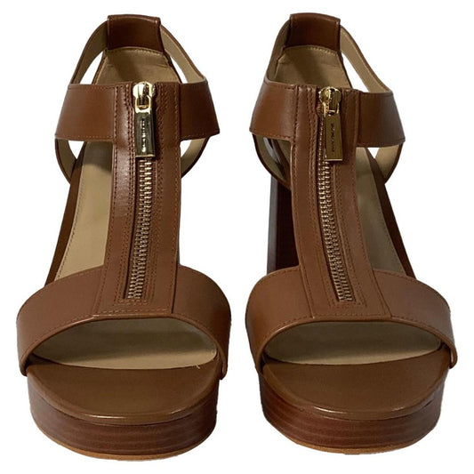 Berkley Block-Heel Sandals in Luggage Brown Leather