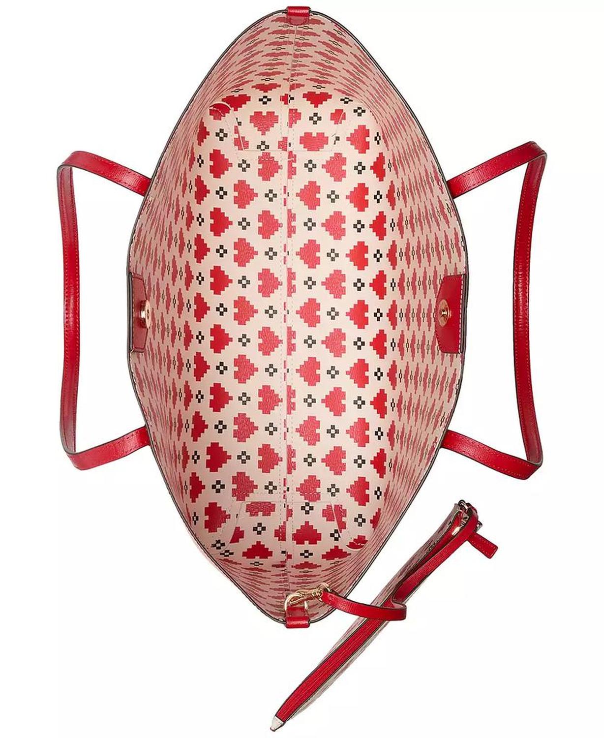 Bleecker Pixelated Hearts Pop Print Crossgrain Leather Medium Tote with Removable Pouch