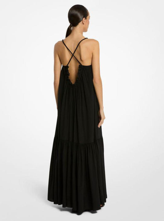 Silk Crepe De Chine Draped Backless Dress