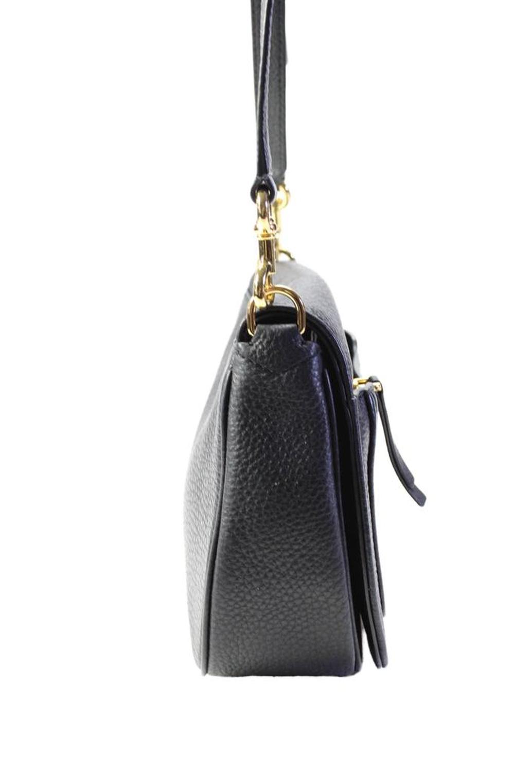 Marc Jacobs Womens Leather Foldover Magnetic Closure Shoulder Bag Black