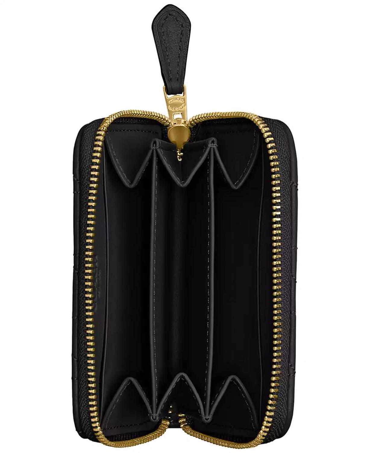 Quilted Pillow Leather Small Zip Around Card Case