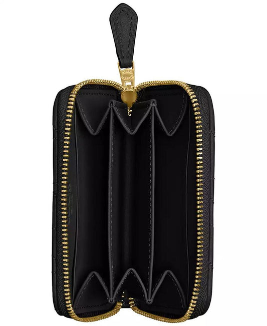 Quilted Pillow Leather Small Zip Around Card Case