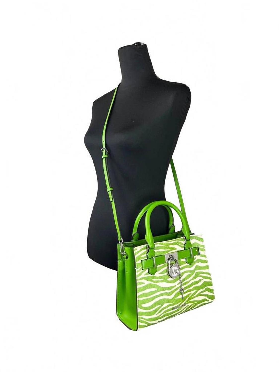 Women's Hamilton Leather Zebra Print Satchel Crossbody In Jungle Green