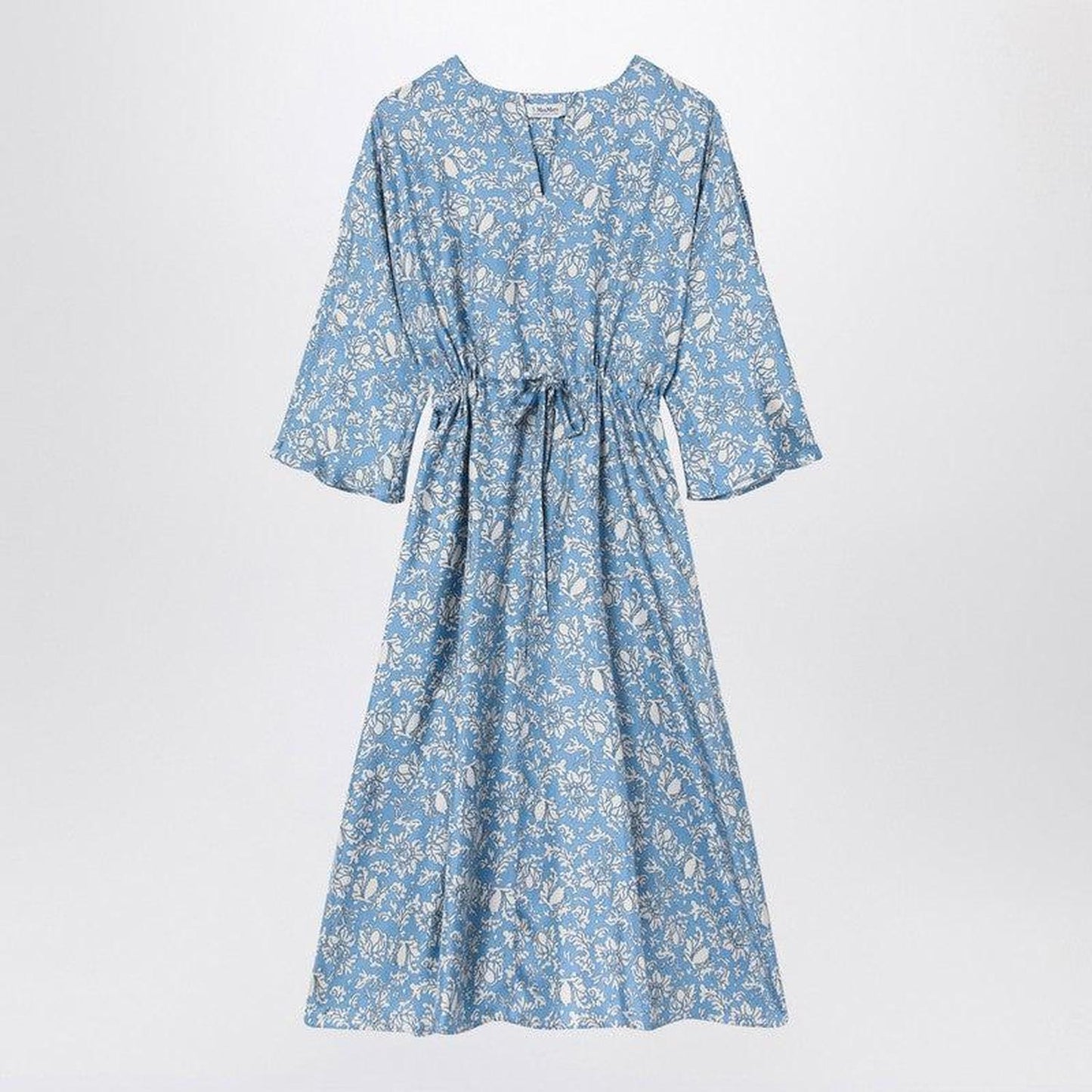 S Max Mara Women's blue Midi Silk Dress With Floral Print