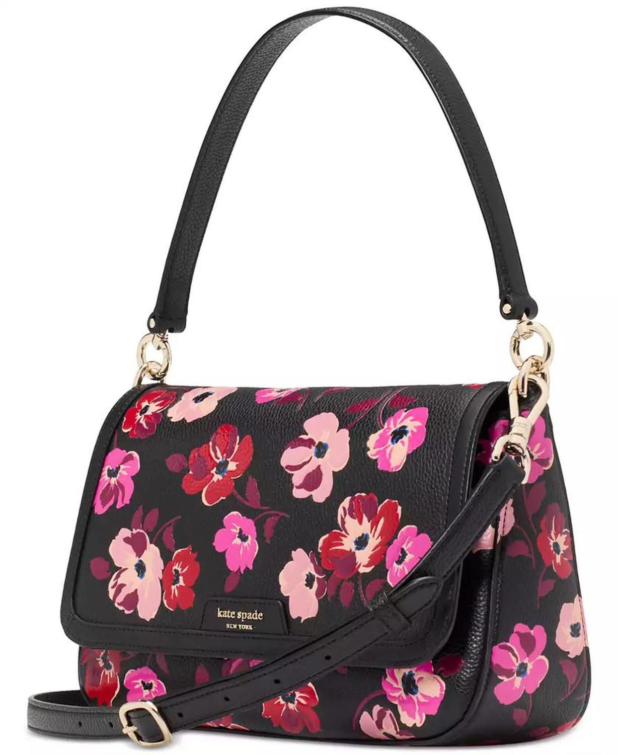 Hudson Fall Poppies Leather Flap Shoulder Bag