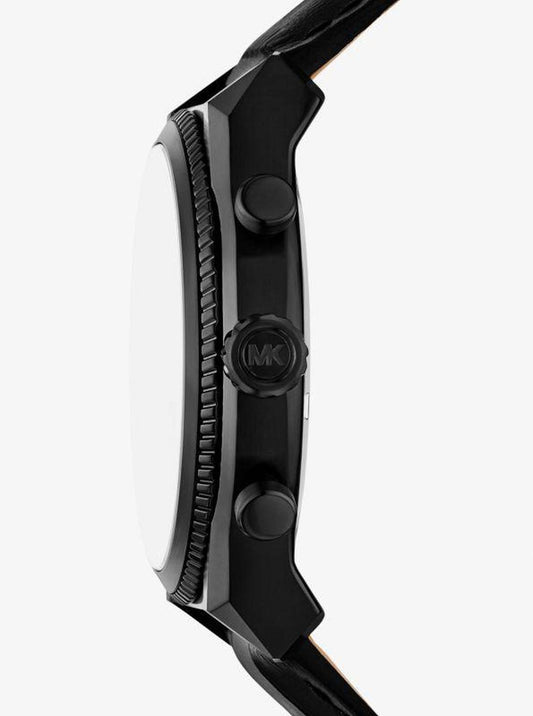 Oversized Panorama Black-Tone and Crocodile Embossed Leather Watch