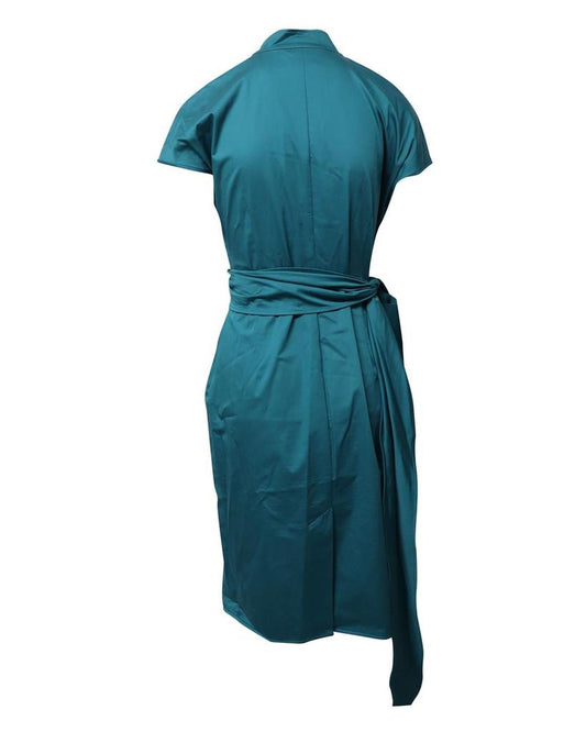 Wrap Dress in Turquoise Cotton Poplin
