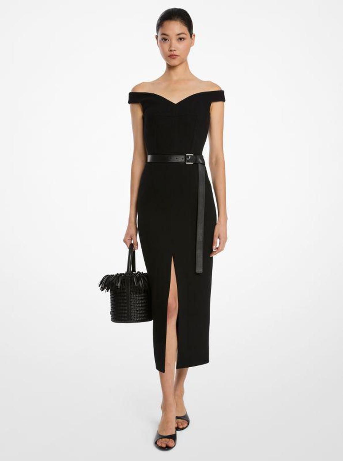 Stretch Bouclé Crepe Off-The-Shoulder Sheath Dress