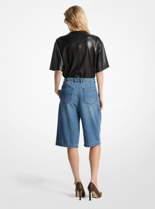 Pleated Bermuda Denim Shorts