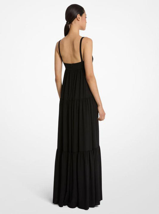 Organic Crepe De Chine Tiered Maxi Dress