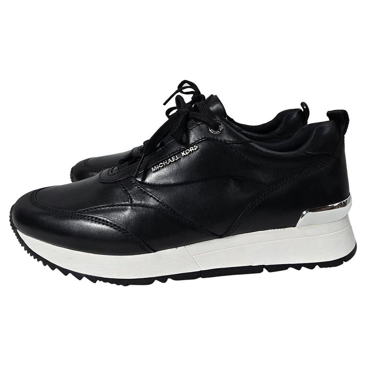Allie Stride Trainer in Black Leather and Nylon