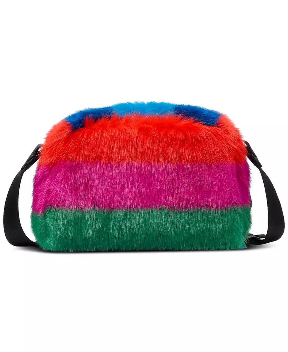 Puffed Striped Faux Fur Small Crossbody