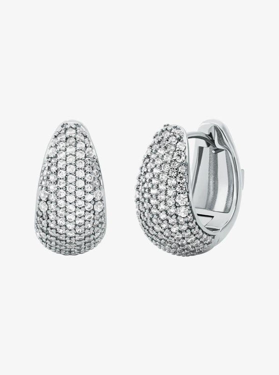 Precious Metal-Plated Brass Pavé Teardrop Huggie Earrings
