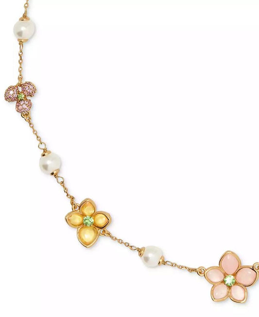 Gold-Tone Pastel Petals Scatter Necklace, 16" + 3" extender
