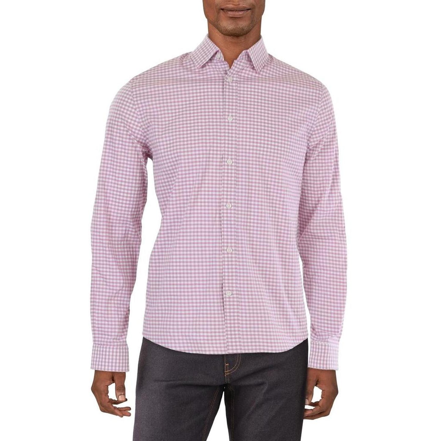 Mens Checkered Collared Button-Down Shirt