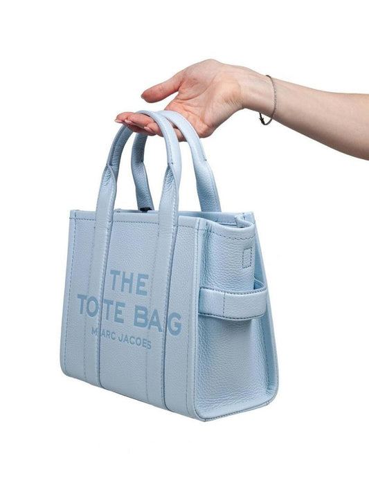 Leather Color Light Blue Small Tote Bag