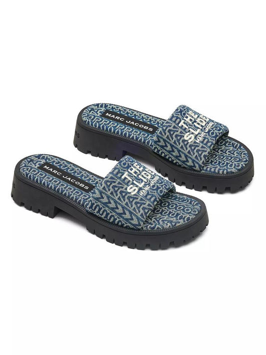 The Slide Denim Monogram Sandals