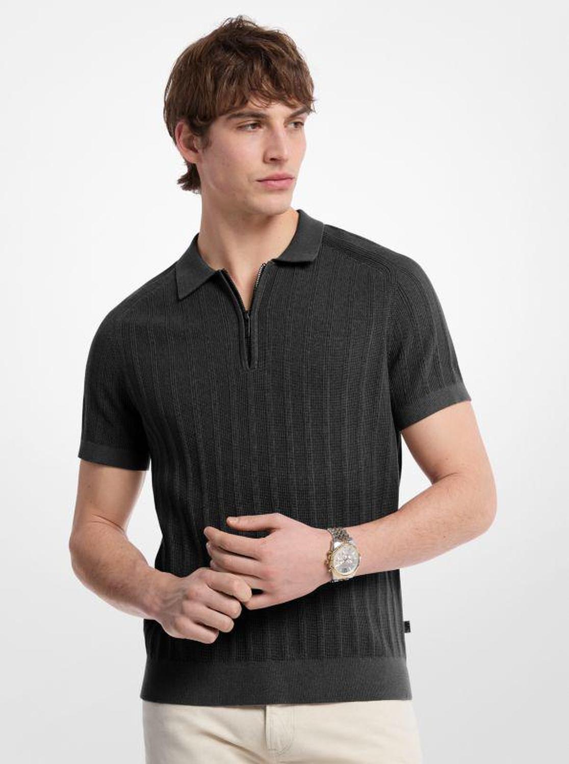 Cotton Knit Zip Polo Shirt