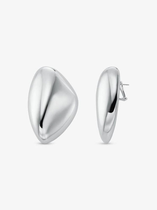 Large Precious Metal-Plated Brass Pebble Earring