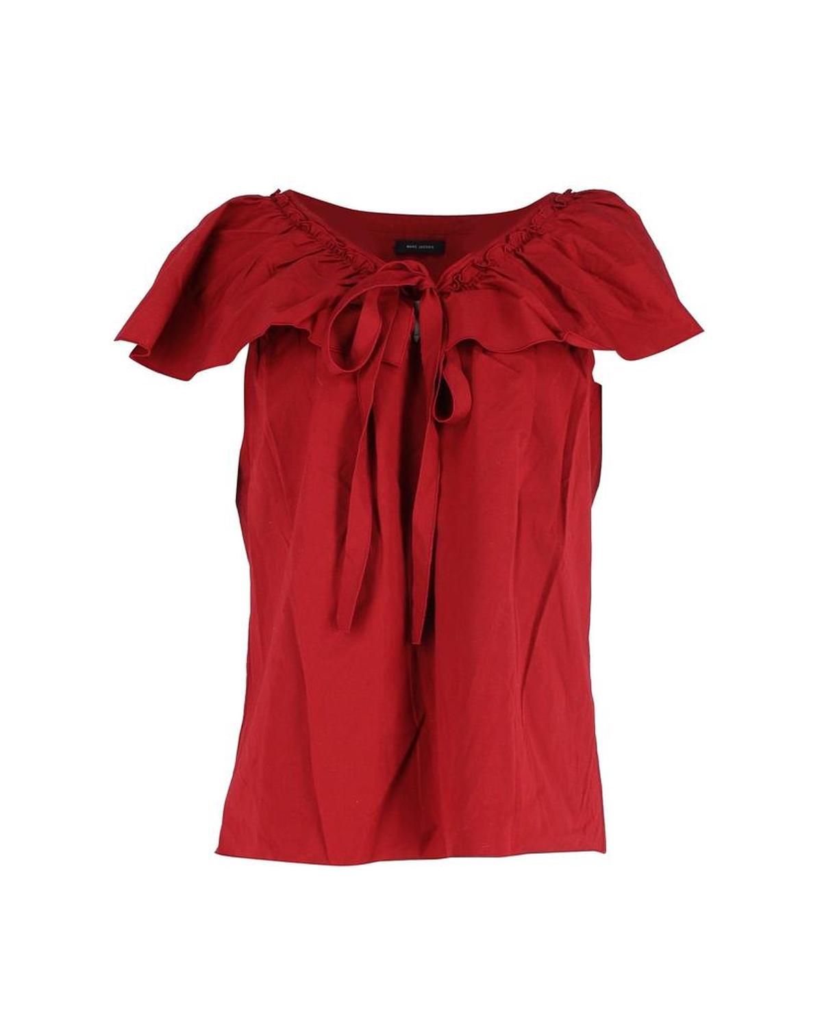 Marc Jacobs Ruffled Tie-Neck Top in Red Cotton